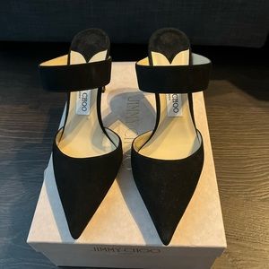 Brand New Jimmy Choo Black Suede Pointed Toe Mules Size 37